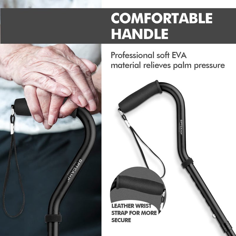 GPTCAMP G1 Walking Stick, Walking Cane for Women & Men with Wrist Strap, Lightweight & Sturdy Offset EVA Handle, Large Quad Base, Self Standing for Seniors and People with Injuries & Recovery - Image 4