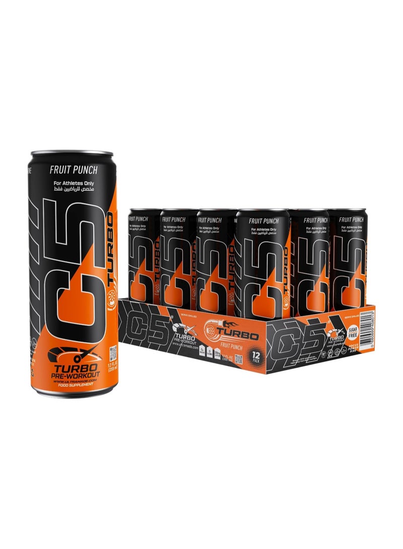 C5 Turbo Pre-Workout Drink – 355 ml | 200 mg Caffeine, Creatine HCL, Beta-Alanine, L-Citrulline | Zero Sugar | For Athletes Only (Pack of 12, Fruit Punch) - Image 1
