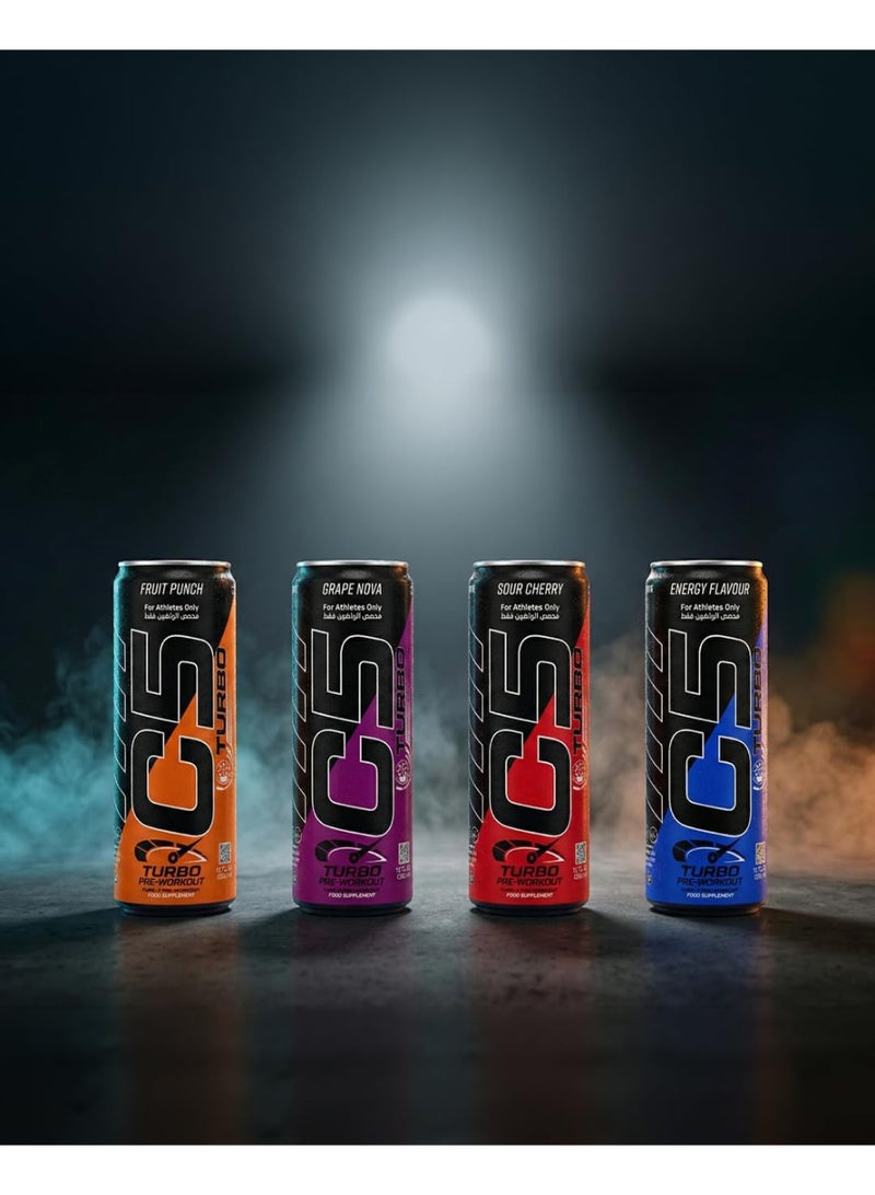 C5 Turbo Pre-Workout Drink – 355 ml | 200 mg Caffeine, Creatine HCL, Beta-Alanine, L-Citrulline | Zero Sugar | For Athletes Only (Pack of 12, Fruit Punch) - Image 2
