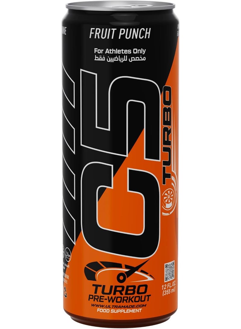 C5 Turbo Pre-Workout Drink – 355 ml | 200 mg Caffeine, Creatine HCL, Beta-Alanine, L-Citrulline | Zero Sugar | For Athletes Only (Pack of 12, Fruit Punch) - Image 5