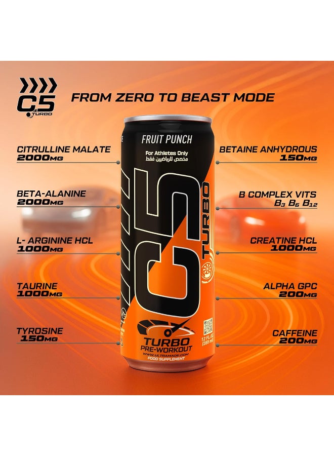 C5 Turbo Pre-Workout Drink – 355 ml | 200 mg Caffeine, Creatine HCL, Beta-Alanine, L-Citrulline | Zero Sugar | For Athletes Only (Pack of 12, Fruit Punch) - Image 3