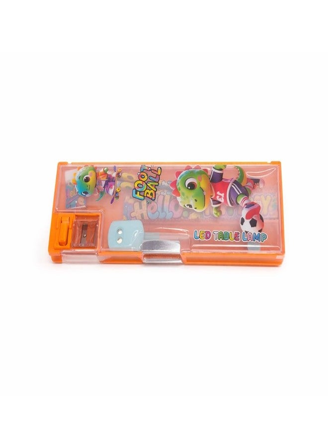 BLLUEX Multifunctional Magnetic Pencil Box for Kids | Double-Sided Geometry/Pencil Case with Compass & Sharpener | Plastic Pen & Pencil Organizer | Birthday Gift for Students (Foot Ball - Orange) - Image 4