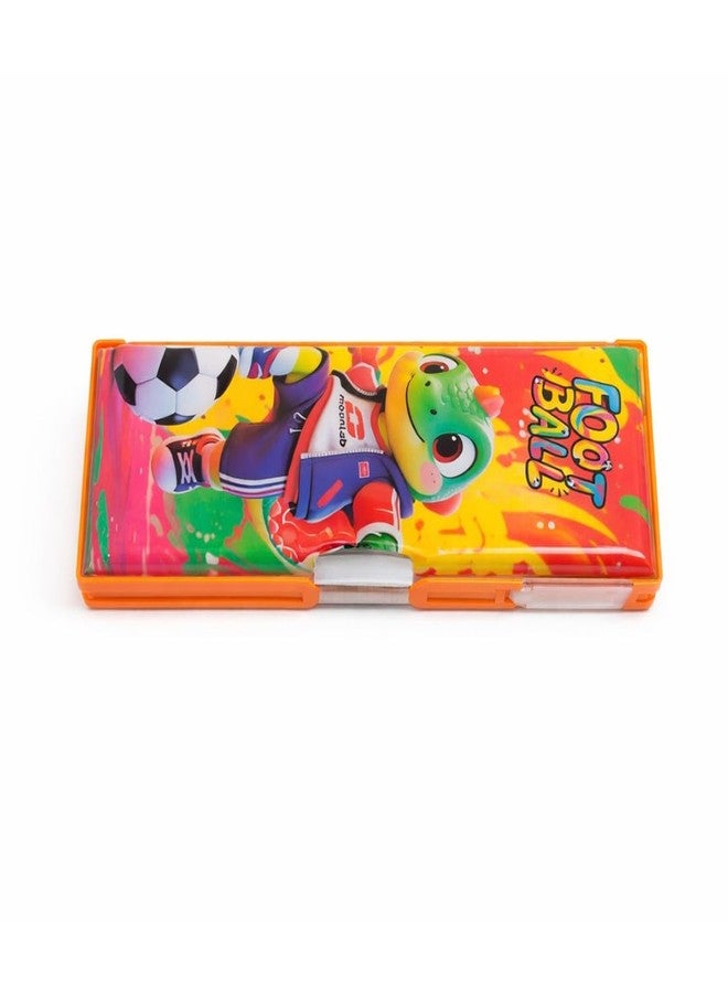 BLLUEX Multifunctional Magnetic Pencil Box for Kids | Double-Sided Geometry/Pencil Case with Compass & Sharpener | Plastic Pen & Pencil Organizer | Birthday Gift for Students (Foot Ball - Orange) - Image 3