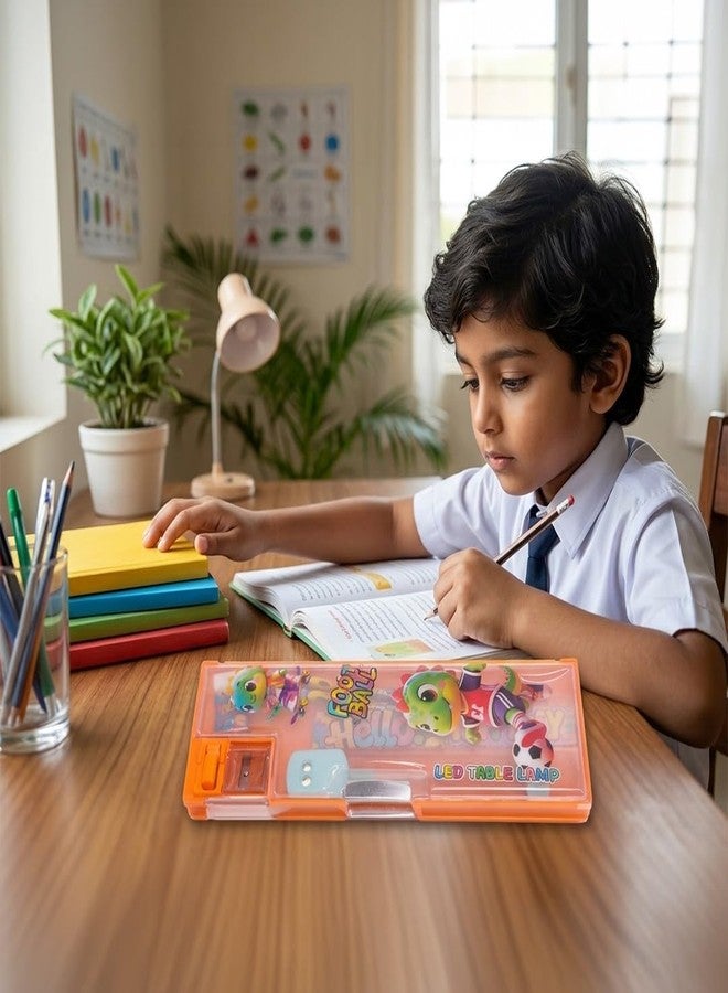 BLLUEX Multifunctional Magnetic Pencil Box for Kids | Double-Sided Geometry/Pencil Case with Compass & Sharpener | Plastic Pen & Pencil Organizer | Birthday Gift for Students (Foot Ball - Orange) - Image 5