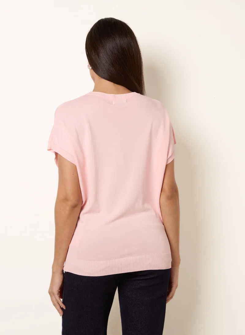 بلو فانيلا Short Sleeve Texture Knit Top