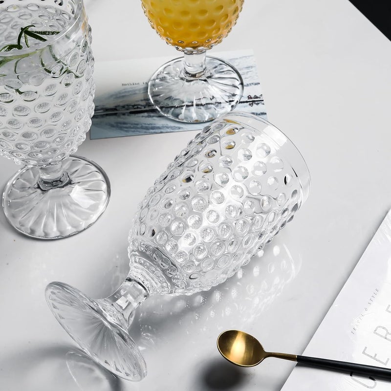 G Hobnail Drinking Glasses 6 Set, 13.3 oz Vintage Water Goblets Iced Tea Beverage Goblets Hobnail Glassware,Hobnail Goblet Glasses,Glass Cups for Wine,Soda,Juice,Dinner Parties,Bars, Restaurants Clear - Image 4