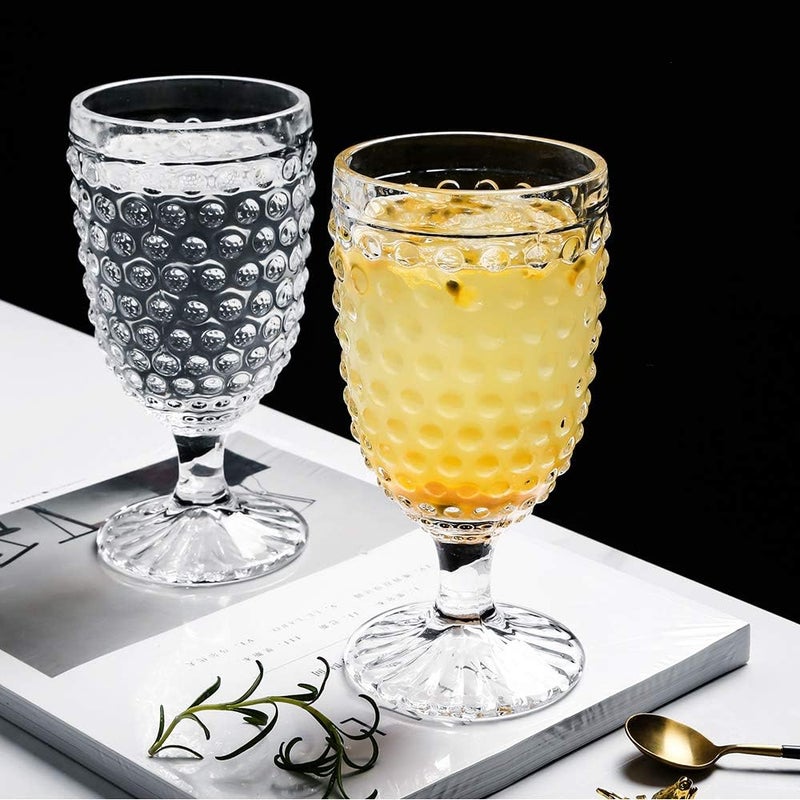 G Hobnail Drinking Glasses 6 Set, 13.3 oz Vintage Water Goblets Iced Tea Beverage Goblets Hobnail Glassware,Hobnail Goblet Glasses,Glass Cups for Wine,Soda,Juice,Dinner Parties,Bars, Restaurants Clear - Image 3