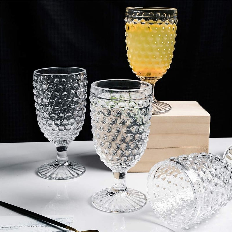 G Hobnail Drinking Glasses 6 Set, 13.3 oz Vintage Water Goblets Iced Tea Beverage Goblets Hobnail Glassware,Hobnail Goblet Glasses,Glass Cups for Wine,Soda,Juice,Dinner Parties,Bars, Restaurants Clear - Image 5