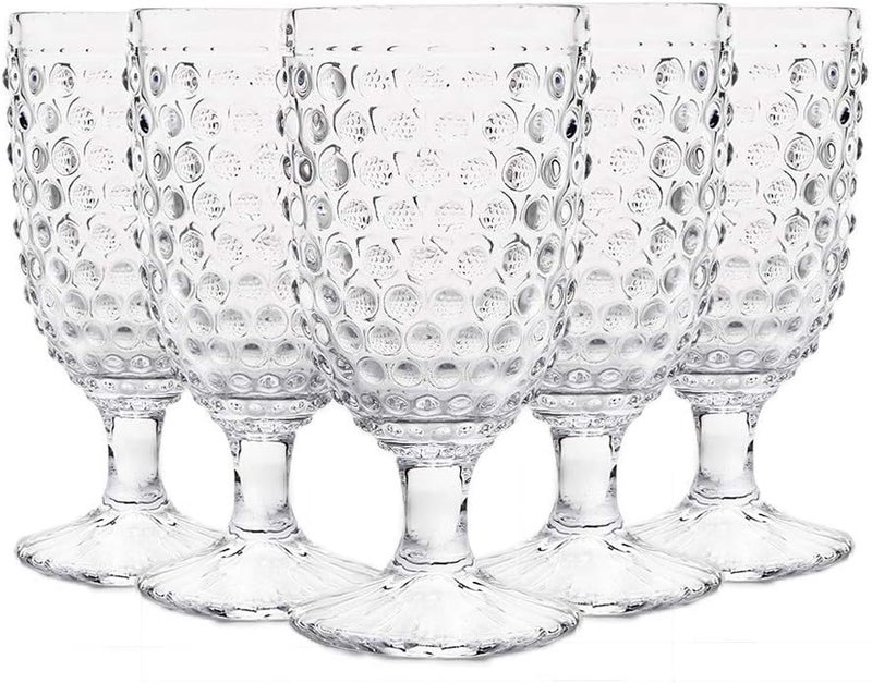 G Hobnail Drinking Glasses 6 Set, 13.3 oz Vintage Water Goblets Iced Tea Beverage Goblets Hobnail Glassware,Hobnail Goblet Glasses,Glass Cups for Wine,Soda,Juice,Dinner Parties,Bars, Restaurants Clear - Image 1