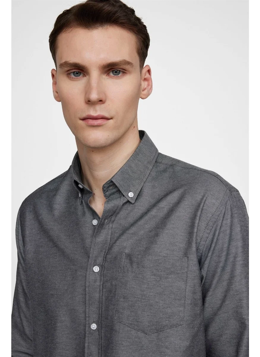 تودورس Classic Fit Long Sleeve Straight Collar Buttoned Pocket Men's Gray Shirt
