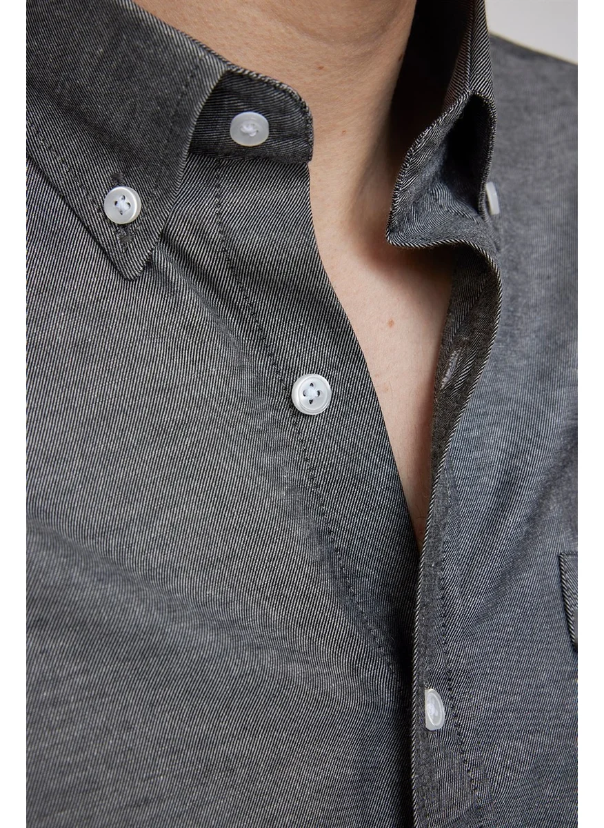 تودورس Classic Fit Long Sleeve Straight Collar Buttoned Pocket Men's Gray Shirt