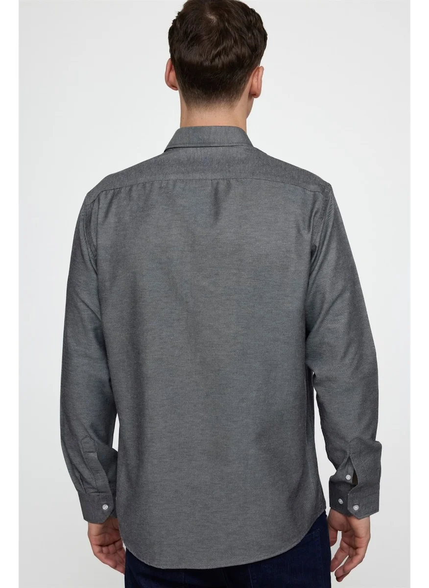 تودورس Classic Fit Long Sleeve Straight Collar Buttoned Pocket Men's Gray Shirt