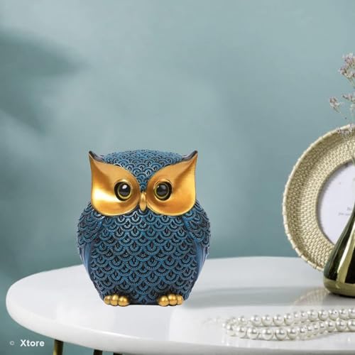 Xtore® Modern Classy Lucky Owl Resin Art Figure Showpiece (Blue), 1 Piece - Image 1