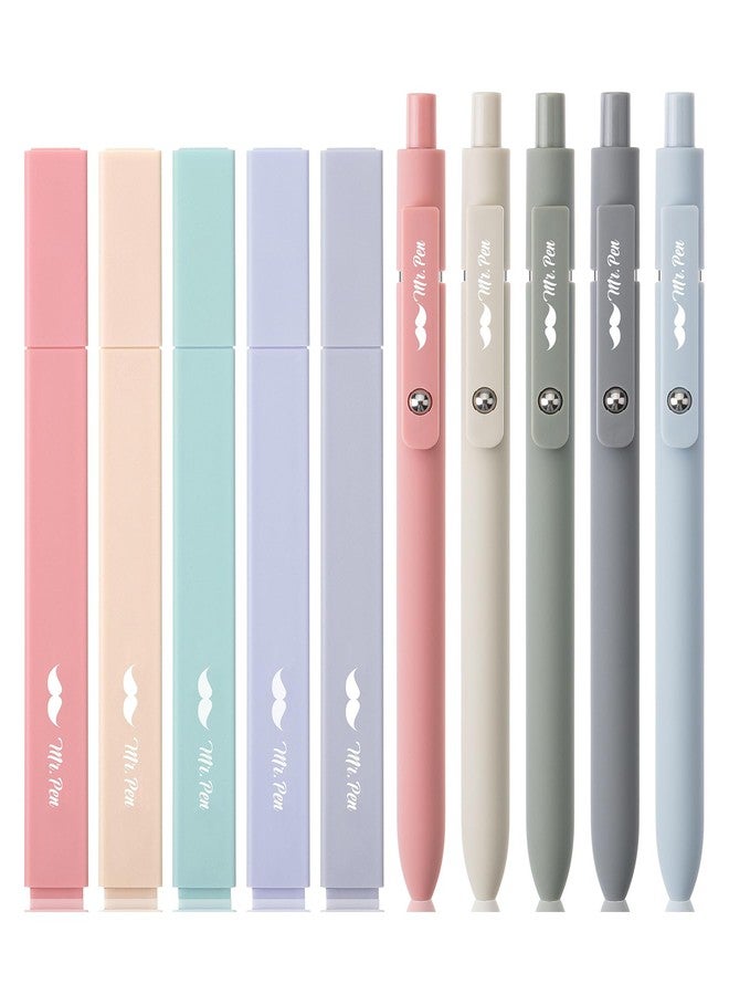 Mr. Pen Aesthetic Gel Pens & Highlighters No Bleed, 10 Pack - Morandi Color Bible Pens, Black Ink - Image 1