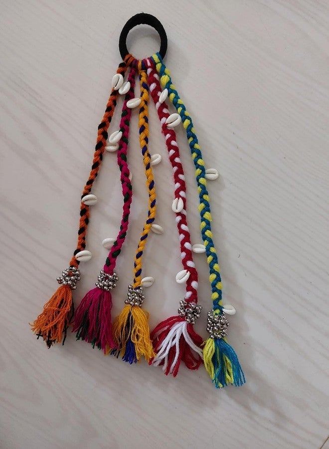 FLIZZOW 5 PCS Navratri Look Hair Braids with Rubber Bands Girl and Women, Hair Accessory for Everyday Style and Rainbow Color Braids Extensions Hair Color | Boho Chic Style (Multicolour) - Image 3