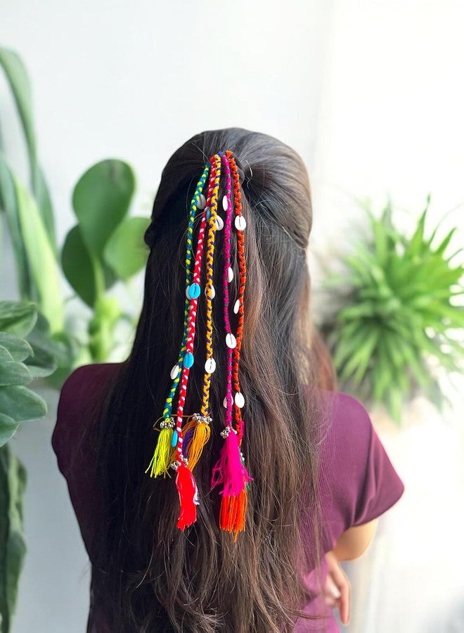 FLIZZOW 5 PCS Navratri Look Hair Braids with Rubber Bands Girl and Women, Hair Accessory for Everyday Style and Rainbow Color Braids Extensions Hair Color | Boho Chic Style (Multicolour) - Image 1