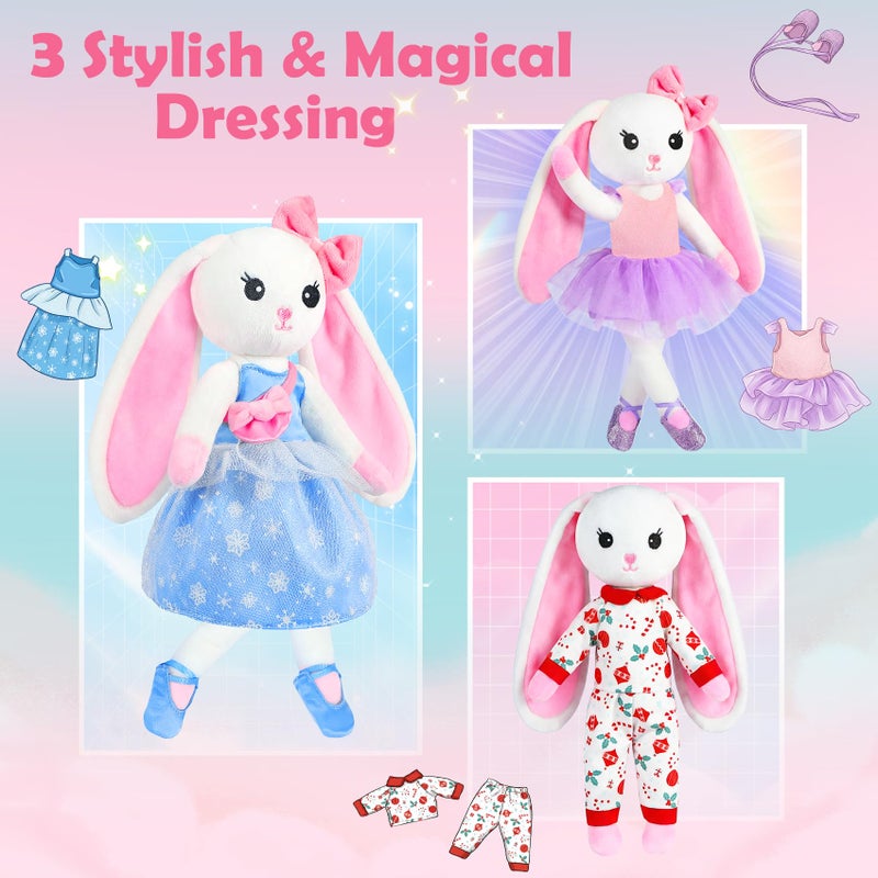 URMYWO Ballerina Doll Stuffed Animal Girl Toys Age 3-8, Rabbit Ballet Dress Up Doll Toys, Easter Basket Stuffers, Kids Pretend Play with 4 Set Clothes, Plush Bag, Easter Gifts for 3 4 5 6 7 8 Year Old Girls - Image 5