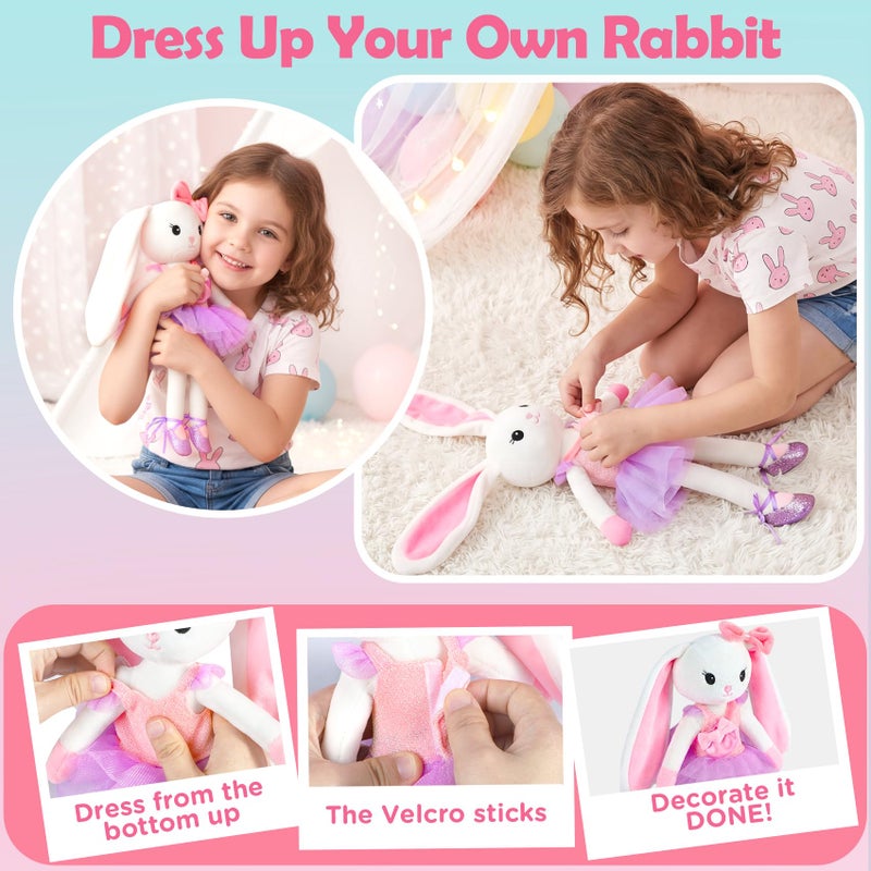 URMYWO Ballerina Doll Stuffed Animal Girl Toys Age 3-8, Rabbit Ballet Dress Up Doll Toys, Easter Basket Stuffers, Kids Pretend Play with 4 Set Clothes, Plush Bag, Easter Gifts for 3 4 5 6 7 8 Year Old Girls - Image 3
