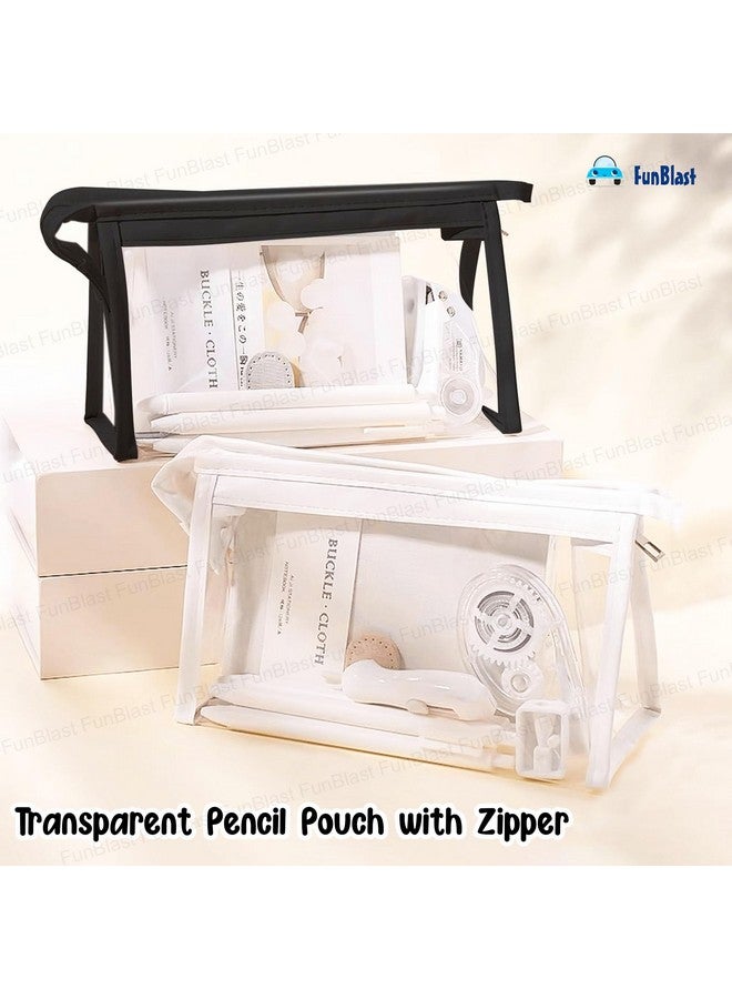 FunBlast Large Capacity Pvc Pencil Bag, Transparent Pencil Pouch With Zipper Closure Portable Makeup Pouch, Cute Stationery Bag For Students Girls Adults Office (White) - Image 3