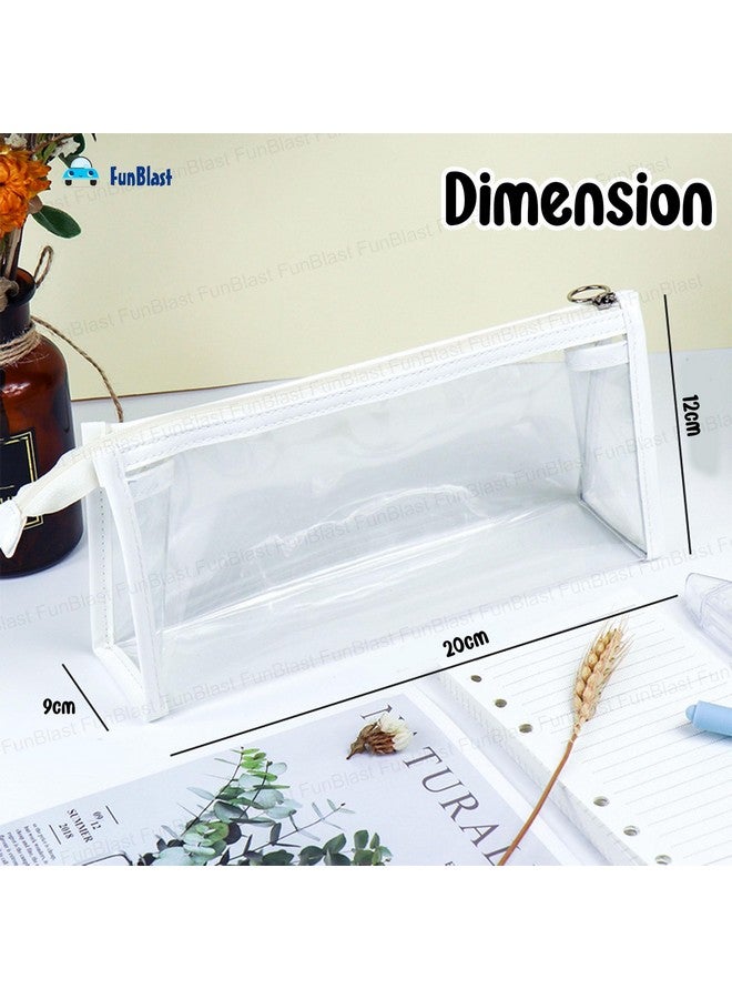 FunBlast Large Capacity Pvc Pencil Bag, Transparent Pencil Pouch With Zipper Closure Portable Makeup Pouch, Cute Stationery Bag For Students Girls Adults Office (White) - Image 2
