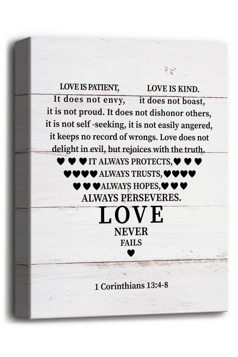 WKYAER Love is Patient Love is Kind Wall Art, 1 Corinthians 13:4-8 Wall Art, Christian Inspirational Canvas Prints Poster Home Wall Art Decor, Hanging Farmhouse Wall Decor, Great Art Gift for Christian 12x15 - Image 1