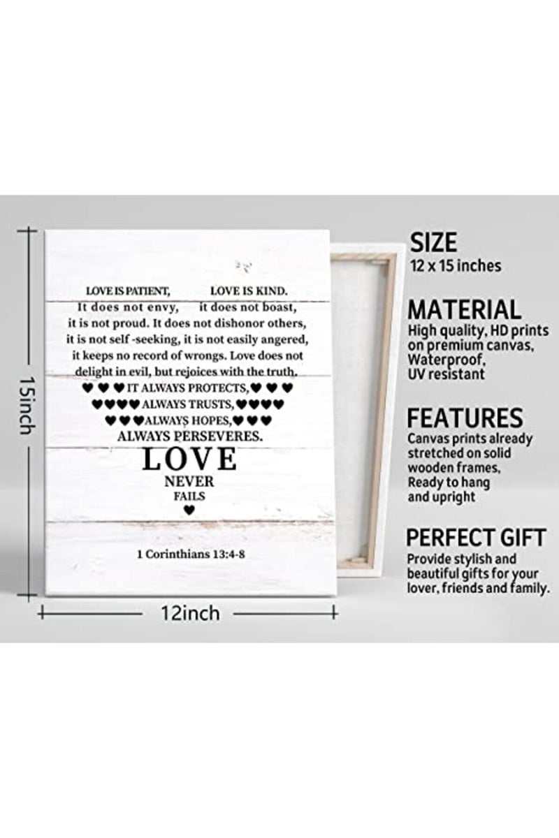 WKYAER Love is Patient Love is Kind Wall Art, 1 Corinthians 13:4-8 Wall Art, Christian Inspirational Canvas Prints Poster Home Wall Art Decor, Hanging Farmhouse Wall Decor, Great Art Gift for Christian 12x15 - Image 3