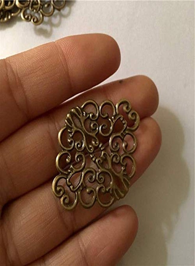 Jos JO's 10Pcs Filigree Carved Fashion Wrap Connectors Embellishments in Antique Bronze/Brass Finish for Metal Crafts Gift Decoration DIY Findings 37x30mm Sold ONLY by ASKJO - Image 1