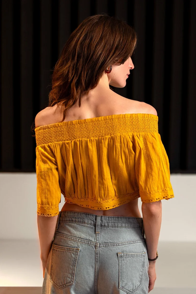 Virgio  Solid Cotton Cropped Off-Shoulder Top for Women for Women | Best Price UAE