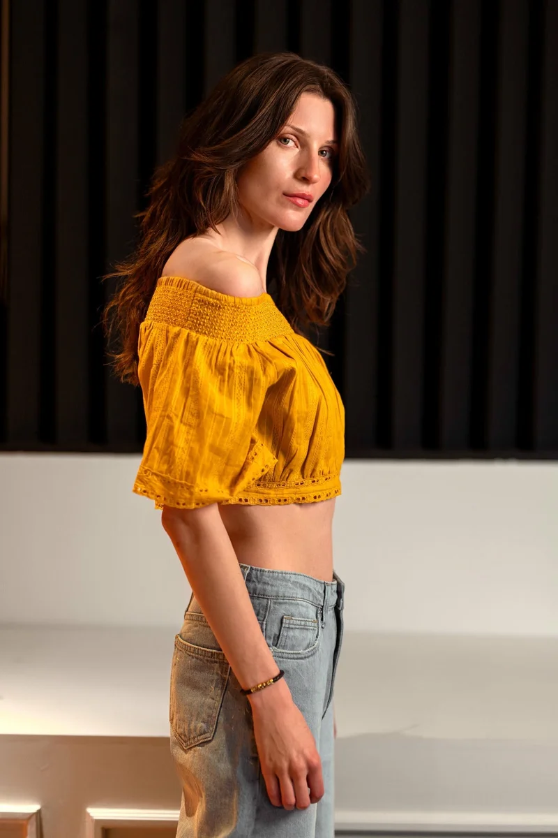 Virgio  Solid Cotton Cropped Off-Shoulder Top for Women for Women | Best Price UAE