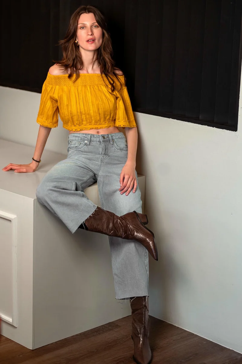 Virgio  Solid Cotton Cropped Off-Shoulder Top for Women for Women | Best Price UAE