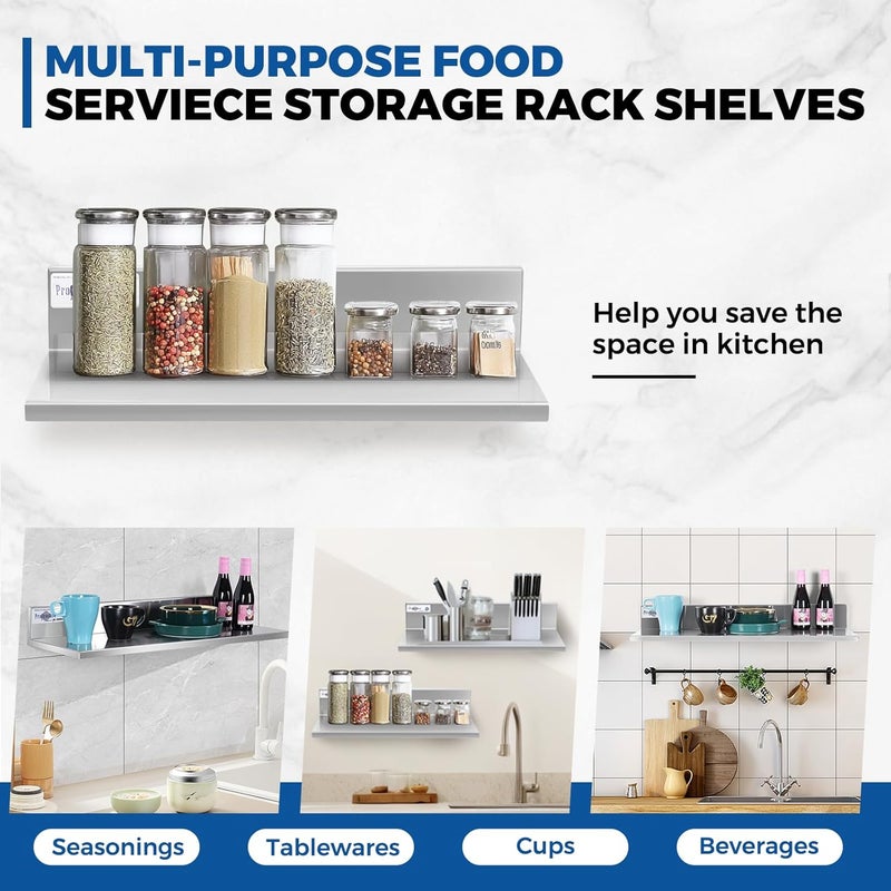 Profeeshaw Stainless Steel Shelf Wall Mounted Commercial Stainless Steel Shelves 8.6 * 16 Inch 44lb Heavy Duty Commercial Kitchen Shelf for Restaurant, Bar, Utility Room, Kitchen and Garage - Image 5