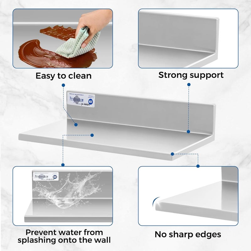 Profeeshaw Stainless Steel Shelf Wall Mounted Commercial Stainless Steel Shelves 8.6 * 16 Inch 44lb Heavy Duty Commercial Kitchen Shelf for Restaurant, Bar, Utility Room, Kitchen and Garage - Image 4