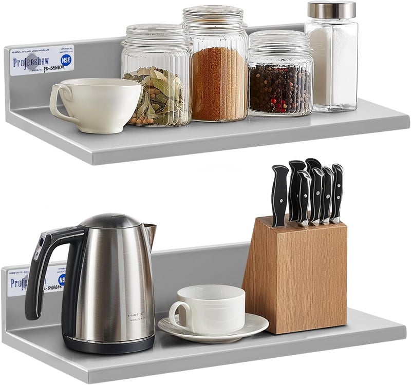 Profeeshaw Stainless Steel Shelf Wall Mounted Commercial Stainless Steel Shelves 8.6 * 16 Inch 44lb Heavy Duty Commercial Kitchen Shelf for Restaurant, Bar, Utility Room, Kitchen and Garage - Image 1