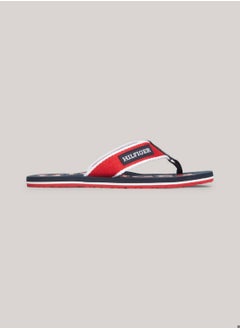 TOMMY HILFIGER Men's Hilfiger Monotype Webbing Strap Flip-Flops -  Polyester webbing upper, Red  - Image 1