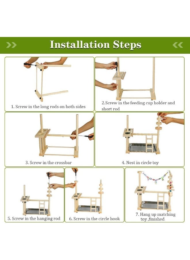 NeoStyle Bird Play Stand, Bird Playpen Exercise Gym, with Ladder Feeder Cup Bell Swing, Parrot Play Climb Gym for Parrots Conure Lovebirds (Playground) - Image 5