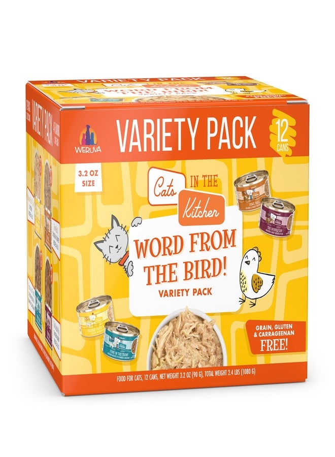 Weruva Cats in The Kitchen, Word from The Bird! Variety Pack, 3.2oz Can (Pack of 12) - Image 1