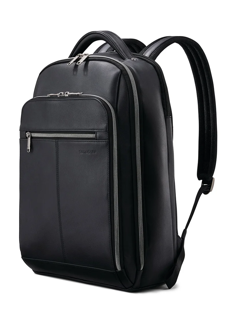 Samsonite Classic Leather Backpack, 100% Leather, Black|Front Pocket Compartment|Padded Ergo Back & Shoulder|File Storage Compartment|Laptop Compartment|Smart Sleeve - 2 Years International Warranty