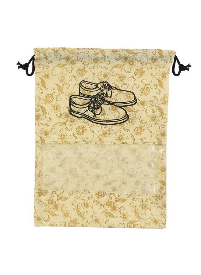 Kuber Industries Heart Home Metalic Floral Design 6 Piece Non Woven Travel Shoe Organizer Space Saving Fabric Storage Bags Organizer, Brown- HEART4075 - Image 2