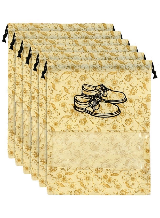 Kuber Industries Heart Home Metalic Floral Design 6 Piece Non Woven Travel Shoe Organizer Space Saving Fabric Storage Bags Organizer, Brown- HEART4075 - Image 1