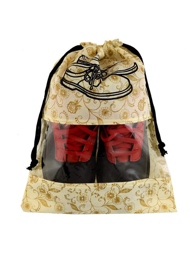 Kuber Industries Heart Home Metalic Floral Design 6 Piece Non Woven Travel Shoe Organizer Space Saving Fabric Storage Bags Organizer, Brown- HEART4075 - Image 5