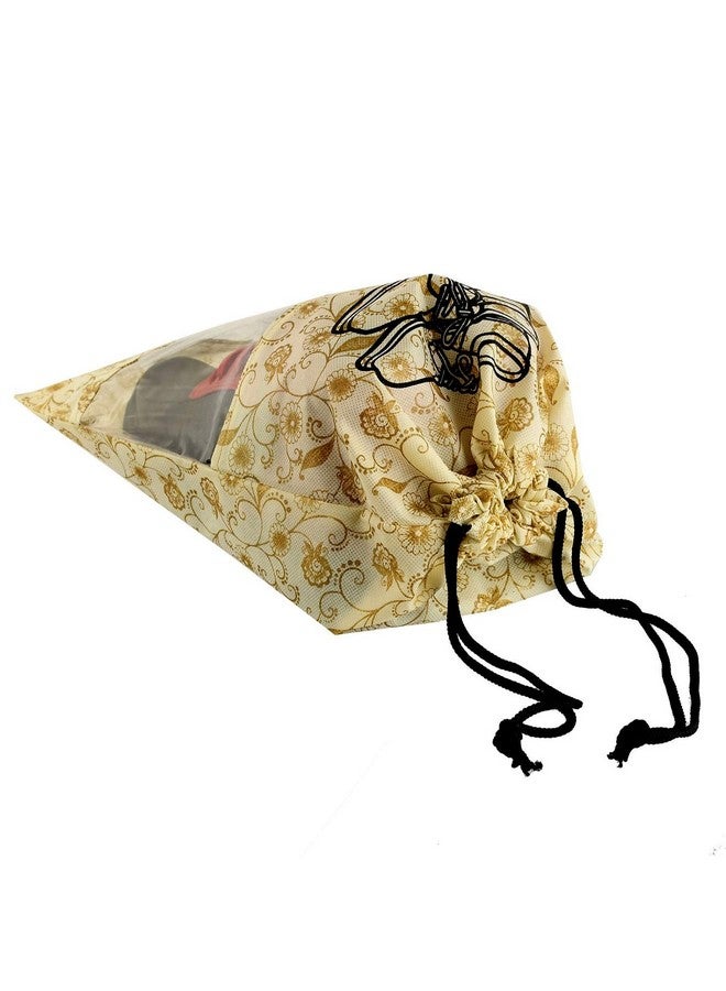 Kuber Industries Heart Home Metalic Floral Design 6 Piece Non Woven Travel Shoe Organizer Space Saving Fabric Storage Bags Organizer, Brown- HEART4075 - Image 4