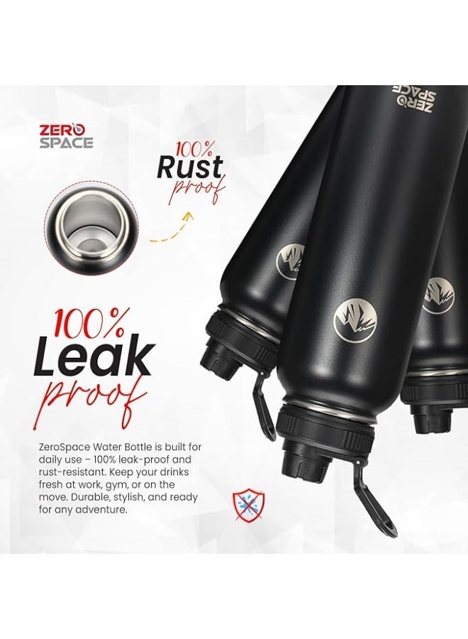 زيروسبيس زجاجة مياه معزولة بجدار مزدوج من الستانلس ستيل 18/8 مع ماصة للاطفال مع 3 اغطية متضمنة، زجاجة رياضية خالية من BPA من زيرو سبيس (40 اونصة - اسود) - Image 4