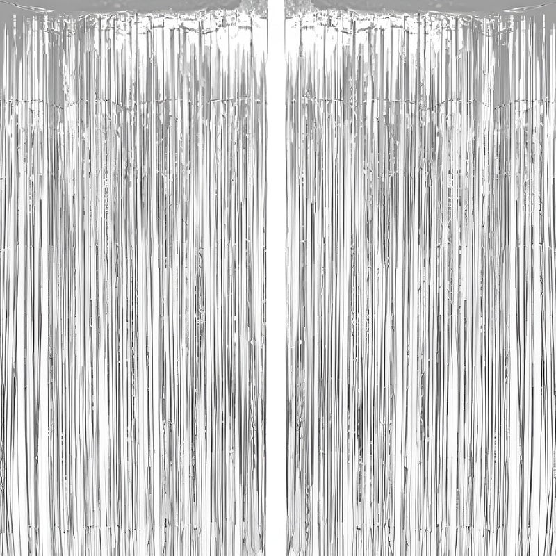 Propsicle Silver Foil Fringe Curtains 3x6 Ft Each, (Pack of 2) Metallic Silver Backdrop for Birthday, Bachelorette, Anniversary, Baby Shower, Photo Booth, Doorway, Wall Decor - Image 1