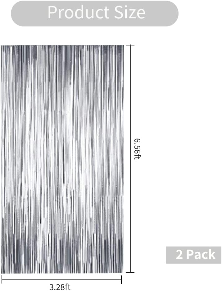 Propsicle Silver Foil Fringe Curtains 3x6 Ft Each, (Pack of 2) Metallic Silver Backdrop for Birthday, Bachelorette, Anniversary, Baby Shower, Photo Booth, Doorway, Wall Decor - Image 2