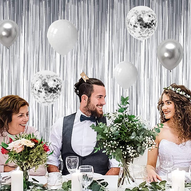 Propsicle Silver Foil Fringe Curtains 3x6 Ft Each, (Pack of 2) Metallic Silver Backdrop for Birthday, Bachelorette, Anniversary, Baby Shower, Photo Booth, Doorway, Wall Decor - Image 4