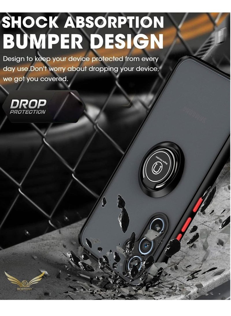 JAJEEK "Shockproof Galaxy A14 5G Case with Rotational Metal Ring Kickstand – Anti-Fingerprint Hard Back, Magnetic Car Mount Compatibility (Black/Grey)" - Image 4