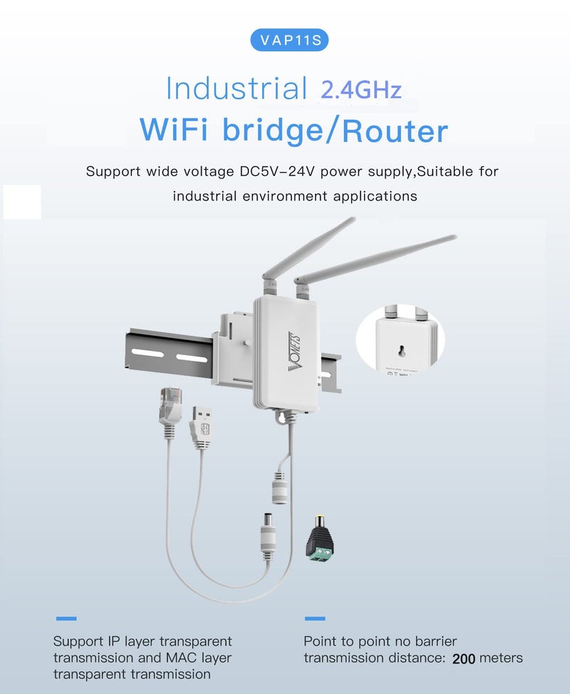 VONETS Industrial 2.4GHz WiFi Bridge Ethernet Wireless Repeater/Mini Router/WiFi Hotspot Extender/Signal Booster, USB/DC Powered, 2 RJ45 Ports for DVR, IP Camera, PLC, PS3, Network Devices VAP11S - Image 2