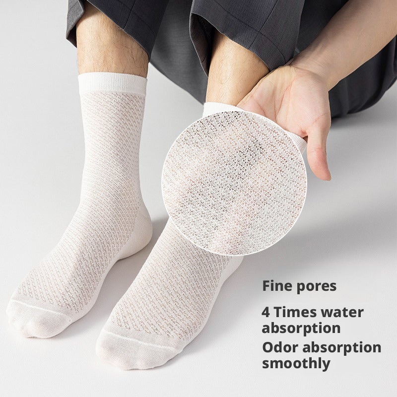 Bamboo Fiber Men's Mid-Calf Socks, Breathable Antibacterial Anti-Odor Moisture-Wicking for Summer - Image 3