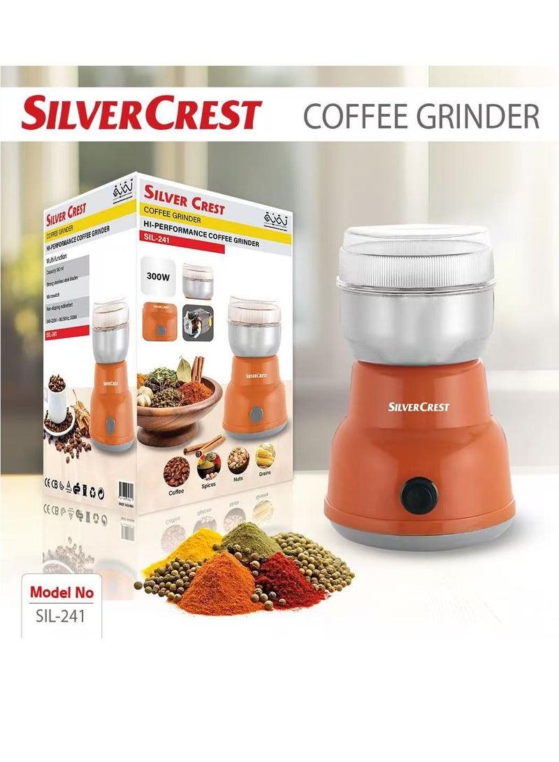 Silver Crest SIL-241 Coffee and Spice Grinder - 300 Watts Stainless Steel Blades Fast and Precise Grinding