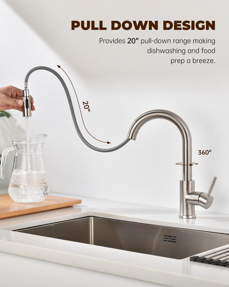 DAYONE Bar Sink Faucet for Kitchen Faucet with Pull Down Sprayer, Modern Single Handle Stainless Steel RV Sink Faucet, Brushed Nickel - Image 5